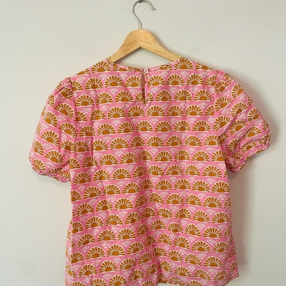 J. Crew Pink and Orange Puff Sleeve Smocked Blouse - Picture 5 of 6